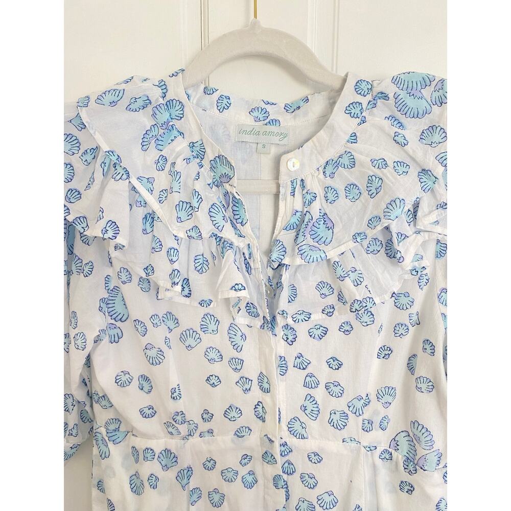 Julia India Amory JA Ruffle Shirt Maxi Dress Blue Shell Puff Sleeve Tuckernuck S - Picture 8 of 11